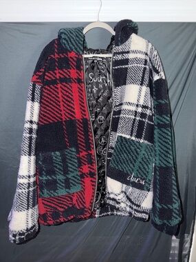 Dolls Kill Black & White Quilted Jacket with Graffiti Heart Print